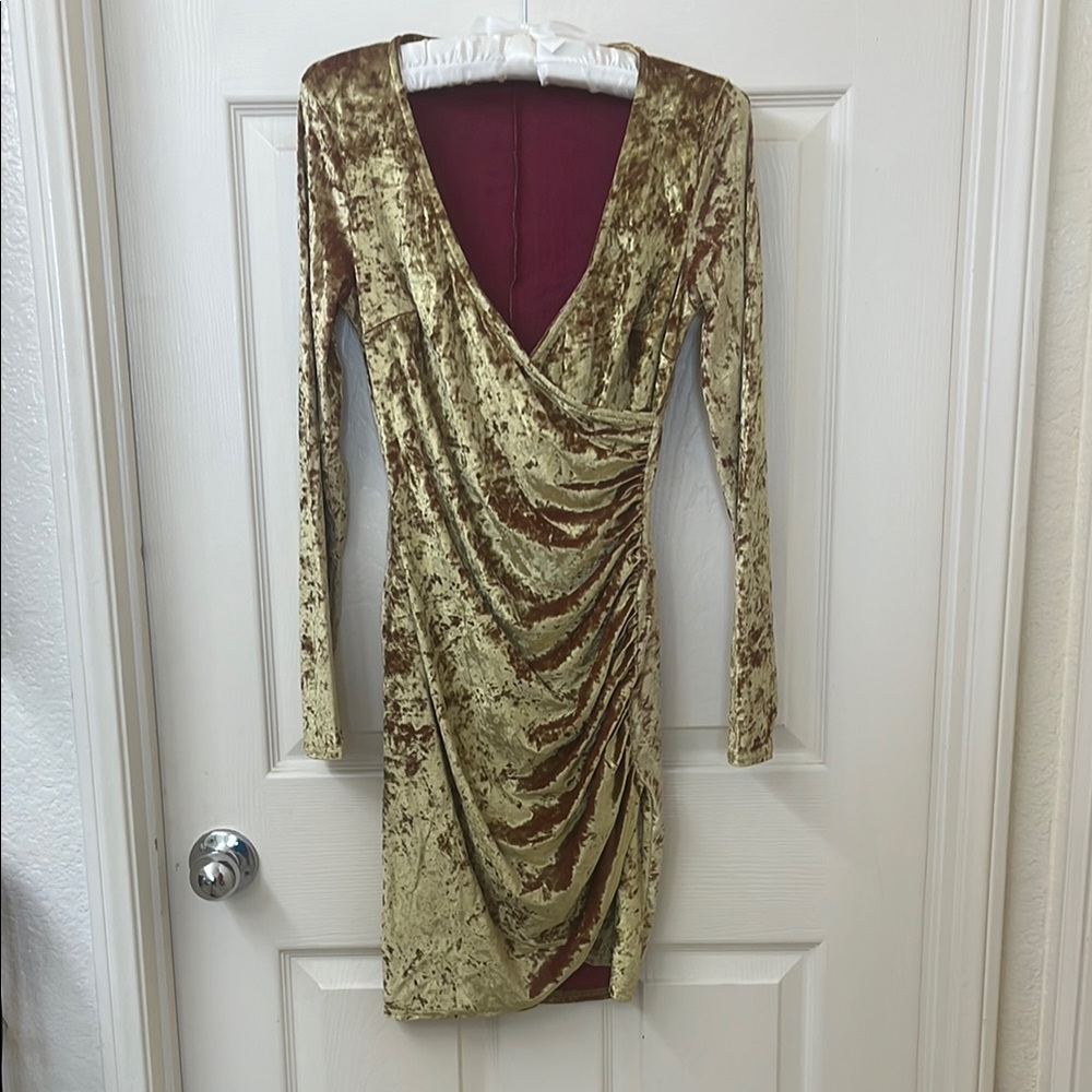 Flounce London Gold Ruched Bodycon Dress